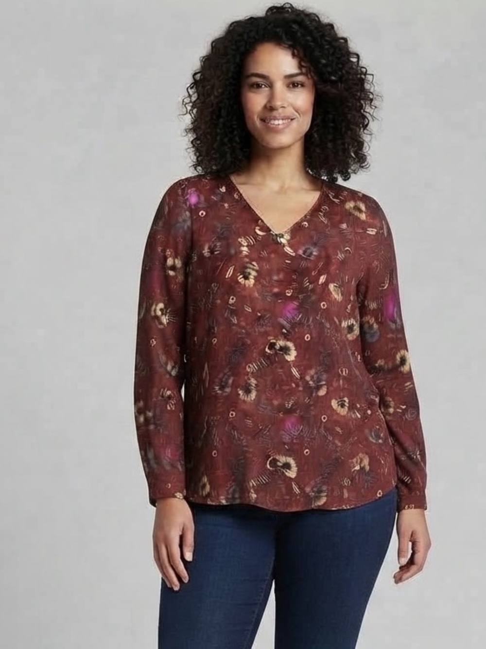 Lane Bryant Floral Long Sleeve Blouse Size M/L Or 10/12